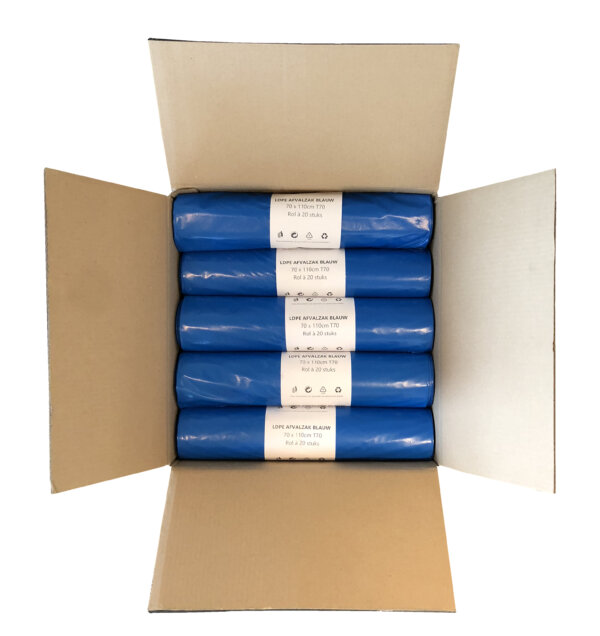 LDPE afvalzak 70x110cm, T70, 100% recycled blauw - 200st - Afbeelding 3